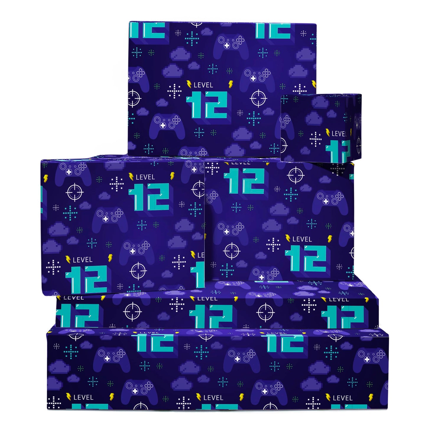 Gamer "12" Gift Wrapping Paper and Tags Set (6-Pack)