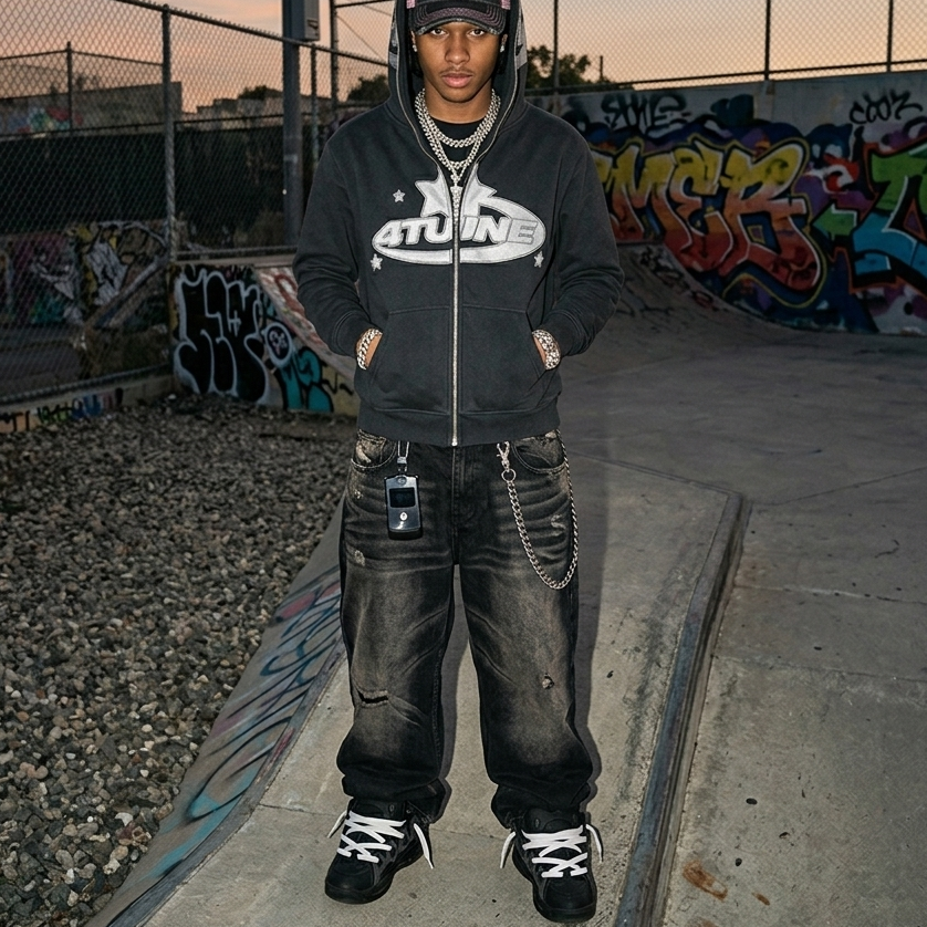 4TUNE [ Printed Zip Up Hoodies ]